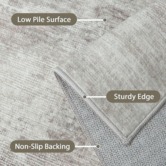 Area Rugs 8x10 for Living Room Bedroom, Modern Abstract Machine Washable Rug, Large Soft Low Pile Floor Carpet with Non Slip Backing for Dining Room, Light Grey/Beige