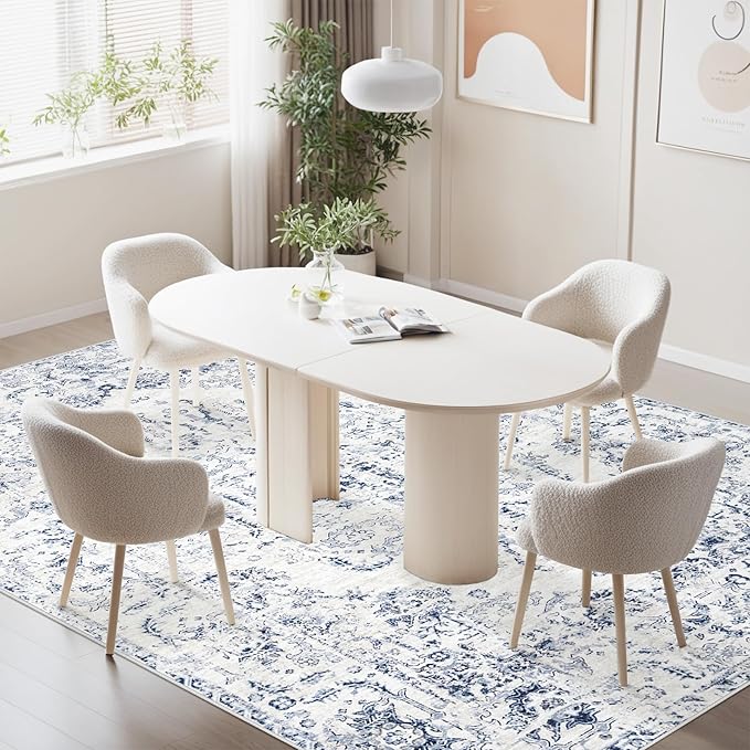 5x7 Area Rugs for Living Room: Washable Rug Vintage Large Rugs Soft Non Slip Low Pile Rug Floral Distressed Floor Carpet for Bedroom Kitchen Nursery Dining Room Home Office (Blue, 5'x7')