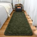 Goideal Fluffy Runner Rug for Bedroom Living Room, 2x6 Olive Green Bedside Rugs, Faux Fur Shag Modern Carpet Ultra Soft Girls Boys Room Home Decor, Solid