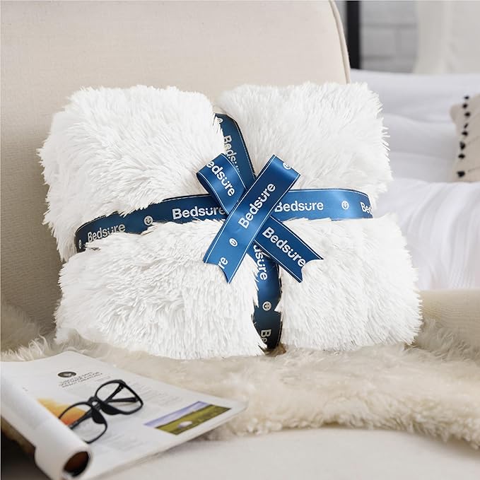 Bedsure GentleSoft Fuzzy Sherpa Faux Fur Twin Blanket White Cozy Gifts for Women Men, Soft Fleece Plush Warm Minky Thick Blanket Twin Size for Bed, Couch, White Room Decor Dorm Essentials, 60x80