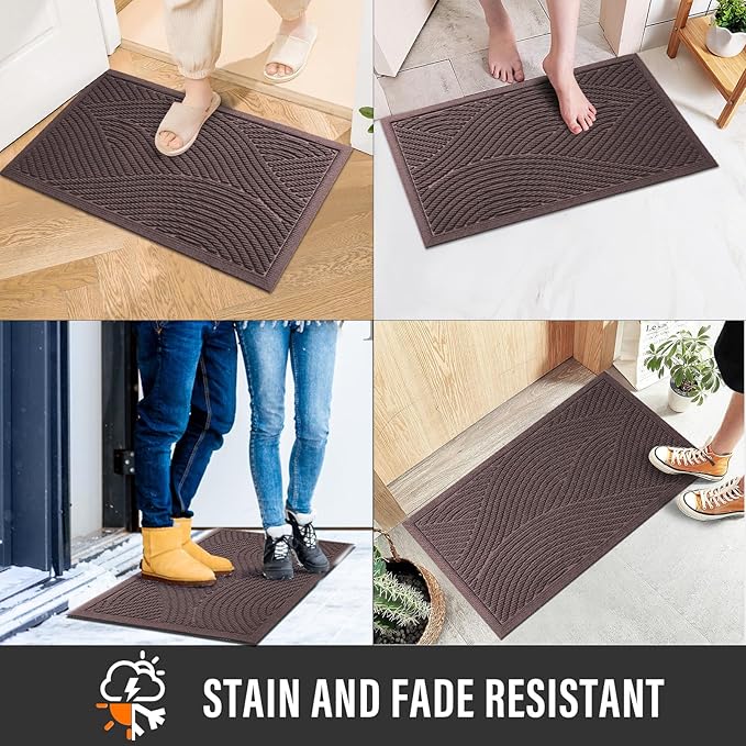 HIYARD Sturdy Front Door Mat, Absorbent Muddy Dirt Resist Welcome Door Mats Outdoor Indoor, Stain and Fade Resistant, Non-Slip Backing Entry Mat Low Profile Doormat for Entryway, 72×24, Coffee