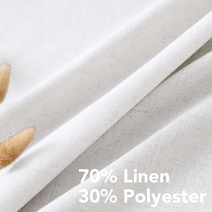 H.VERSAILTEX Elegant Natural Linen Semi Sheer Blended Energy Efficient Light Filtering Curtains/Nickel Grommet Window Treatments Panels/Drapes (Set of 2, Heathered White, 52" x 96")