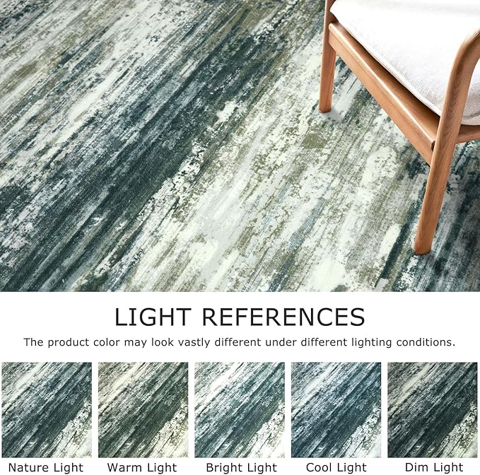 KOZYFLY Modern Abstract Runner Rugs 2x6 Green Yellow Machine Washable Area Rug for Bedroom Non-Slip Living Room Rug, Faux Wool Soft Low Pile Office Carpet for Dining Room, Bedroom, Kitchen Bathroom