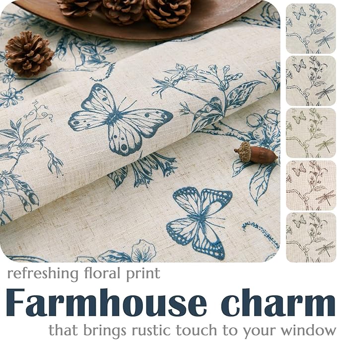 jinchan Floral Curtains Lined Linen Blend Curtain for Living Room 96 Inch Length Blue Flower Patterned Curtain French Country Farmhouse Curtains Drapes Back Tab Rod Pocket 2 Panels