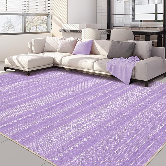Nakagishi Purple Rug for Bedroom Girls: 5x7 Washable Boho Large Neutral Area Rug Cute Soft Modern Indoor Floor Non-Slip Accent Carpet for Living Room Nursery Kids Playroom Dorm Preppy Baby Room Decor
