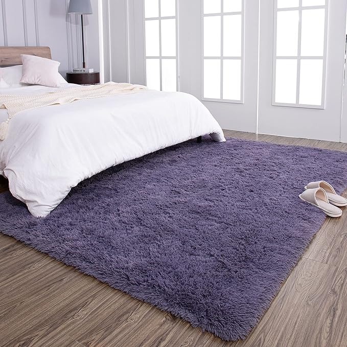 TWINNIS Super Soft Shaggy Rugs Fluffy Carpets 4x5.9 Feet, Indoor Modern Plush Area Rugs for Living Room Bedroom Kids Room Nursery Home Decor, Upgrade Anti-Skid Fuzzy Rug, Grey Purple