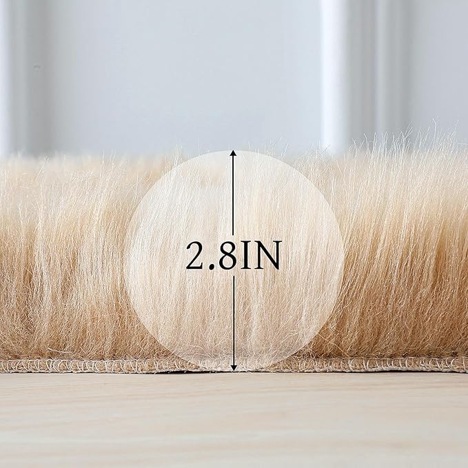 linmopm Faux Fur Rug Sheepskin Shag Fluffy Fuzzy Beige 3x4 ft Rugs for Bedroom Bedside Bed Floor Living Room Plush Rectangle High-Density Cushion Carpet Super Sofa Cover