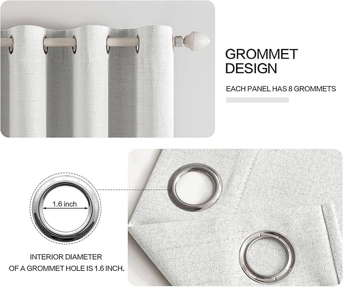 MIULEE Linen Textured Curtains Solid 100% Blackout for Bedroom Thermal Insulated Heathered White Grommet Room Darkening Curtains & Drapes Luxury Decor for Living Room Nursery 52 x 72 Inch (2 Panels)