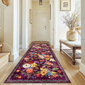 Rug for Hallways Kitchen Rug 3x7, Non Slip Washable Rugs with Rubber Backing Soft Floral Carpet Runner for Hallways, Kitchen, Laundry, Bedroom, Bathroom(3 x 7, Purple)