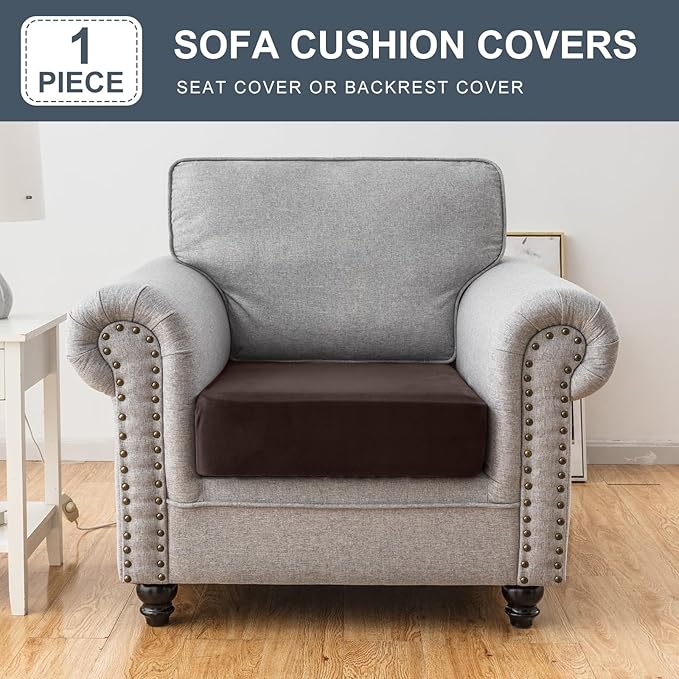 Couch Cover Stretch Velvet Sofa Cushion Cover 1-Piece - Elastic Washable Slipcover for Seat or Backrest, Couch Seat Covers for Sofas (Coffee)