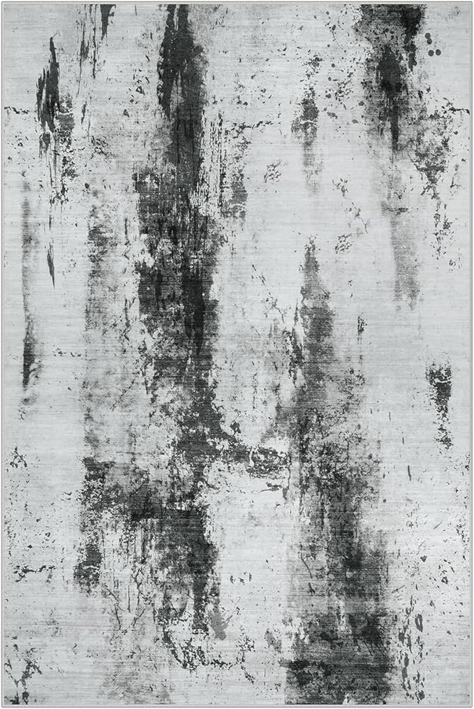 9x12 Area Rugs Washable Rug: Modern Abstract Living Room Rug Soft Anti-Skid Thin Carpet Indoor Floor Non-Shedding Carpets for Bedroom Dining Room Farmhouse Nursery Home Office Black White Grey