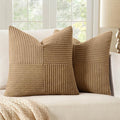 MIULEE Brown Decorative Throw Pillow Covers 20x20 Inch for Couch Bed Sofa Pack of 2 Boho Farmhouse Throw Pillows Soft Cross Corduroy Patchwork Textured Cushion Cases