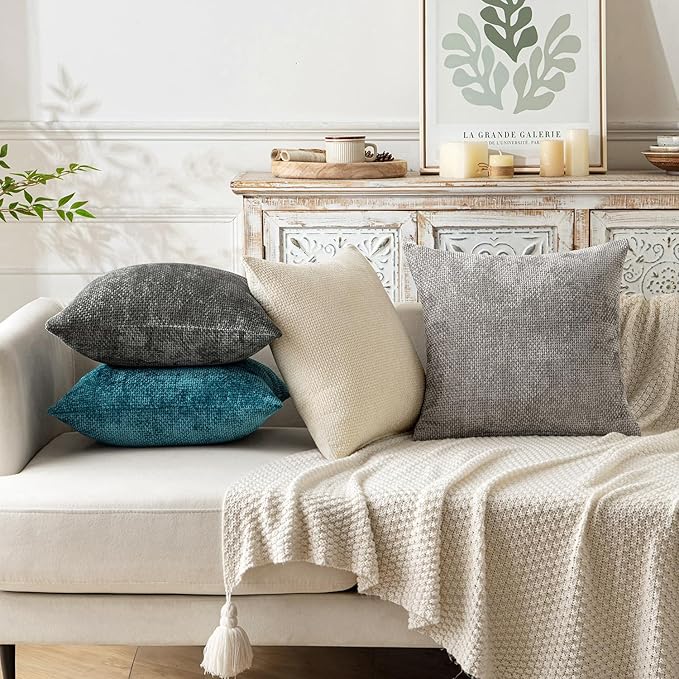 MIULEE Pack of 2 Couch Throw Pillow Covers 18x18 Inch Coastal Teal Modern Boho Accent Decorative Pillow Covers Soft Chenille Farmhouse Cushion Covers for Home Decor Bed Sofa Living Room
