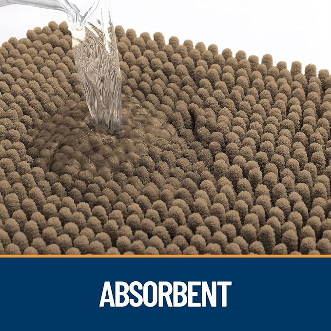 OLANLY Dog Door Mat for Muddy Paws 70x24, Paw Print Design, Absorbs Moisture and Dirt, Absorbent Non-Slip Washable Doormat, Quick Dry Chenille Mud Mat for Dogs, Entry Indoor Entryway Carpet, Tan