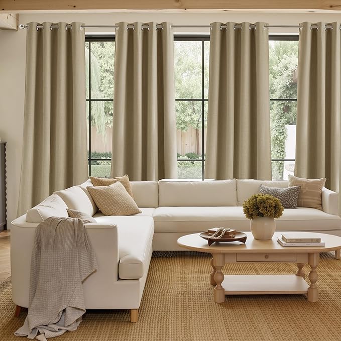 NICETOWN Short Faux Linen Oatmeal Blackout Curtains 63 inches Long for Kitchen - Privacy Panels for Living Room Bedroom, Modern Farmhouse Style Easy Care Grommet Top, 2 Panels, W42 by L63