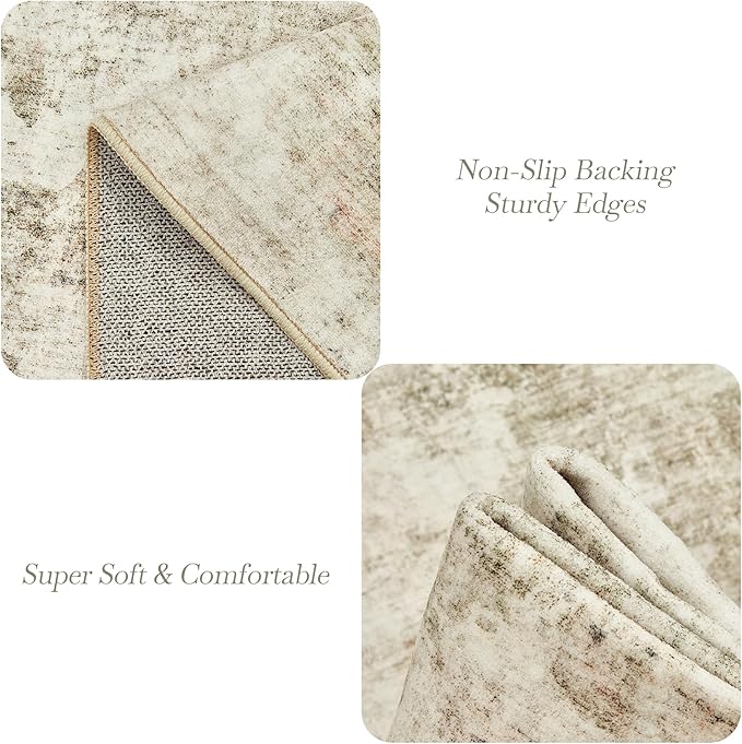 9x12 Area Rug for Living Room, Abstract Non Slip Machine Washable Vintage Carpets, Low Pile Lightweight Large Rug for Bedroom, Dining Room, Home Office Beige Gray