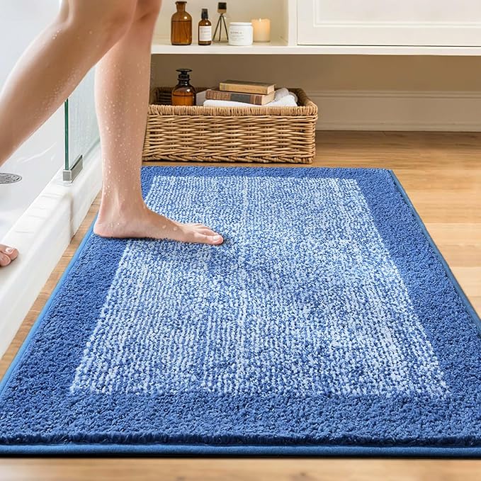 48x32 Large Bathroom Rugs Washable Non Slip, Blue Bath Mat for Bathroom Floor Tub, Soft Absorbent Quick Dry Mats for Shower, Bathtub,Home Decor