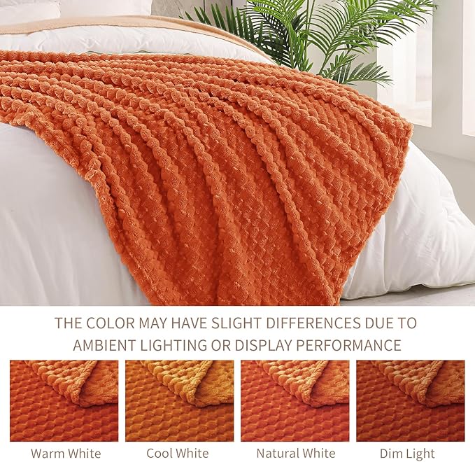 Exclusivo Mezcla Fleece King Blanket for Bed, Extra Large Fuzzy Burnt Orange Bed Blankets, Soft Cozy Plush Sofa Throws for All Seasons, 90x104 Inches