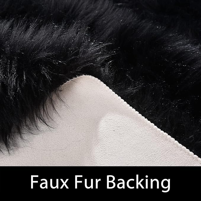 Latepis Black Runner Bedside Rug 2x6 Area Faux Sheepskin Fur Rug Washable Fluffy Rugs for Bedroom Fuzzy Rugs for Living Room Sofa Floor Cushion Luxury Home Decor