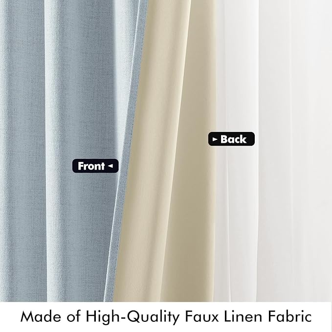 MIULEE 100% Blackout Linen Curtains for Bedroom, Chambray Blue Solid Luxury Decor Thermal Insulation Room Darkening Drapes for Living Room Nursery Back Tab Rod Pocket 42 x 72 Inches, 2 Panels