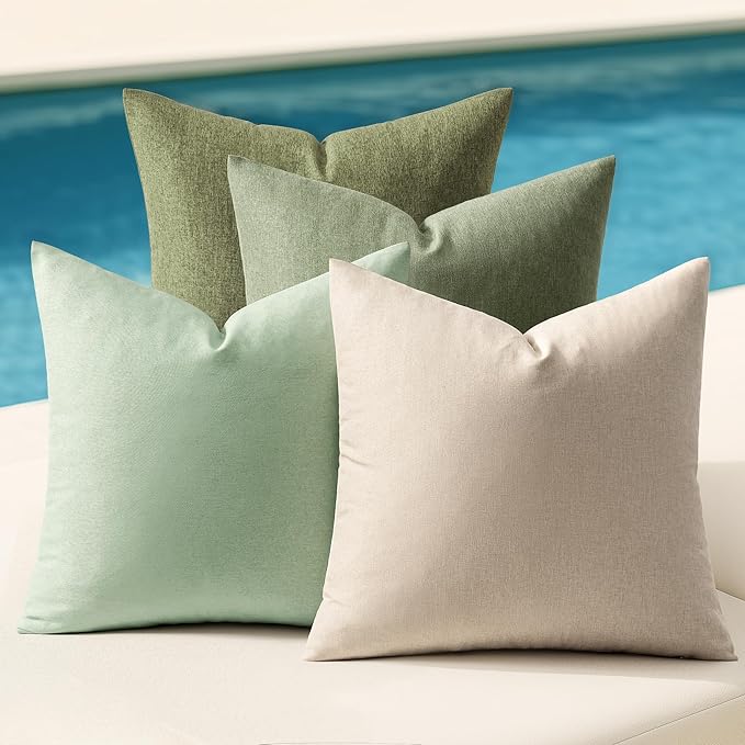 MIULEE Pack of 4 Decorative Throw Pillow Covers Linen Waterproof Pillow Covers Spring Farmhouse Cushion Cases for Outdoor Patio Garden Tent Balcony Couch Sofa 18x18 inch Light Green