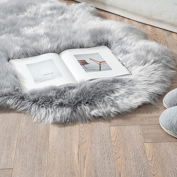 ORINOVA Light Gray Washable Fuzzy Fur Runner Rugs for Living Room Nursery Rugs for Bedroom Faux Sheepskin Shag Rug 2x6 Teen Room Décor