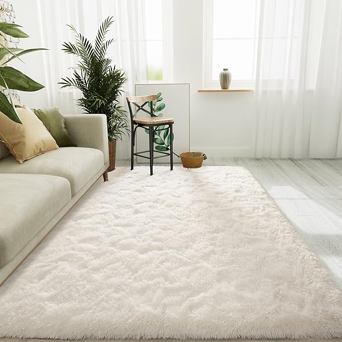 LOCHAS Ultra Soft Indoor Modern Area Rugs Fluffy Living Room Carpets for Children Bedroom Home Decor Nursery Rug 8 x10 Feet, Cream
