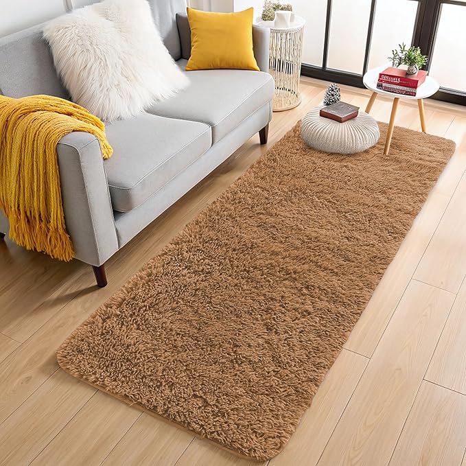 OLANLY 2x8 Machine Washable Runner Rugs for Hallway, Soft Fluffy Shaggy Bedside Rugs for Bedroom, Living Room, Indoor Floor Carpet for Kids Girls and Boys, Nursery Rooms, Home Decor Aesthetic, Khaki