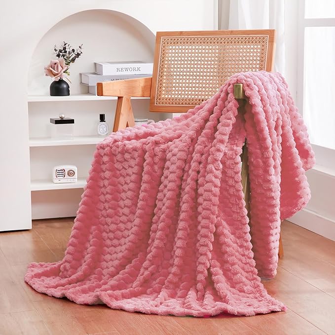 Rose Pink Throw Blanket 90"×90" inches Gifts for Mom Fuzzy 3D Jacquard Decorative Flannel Fleece Super Soft Plush Cozy Blanket for Couch Sofa Chair Lightweight