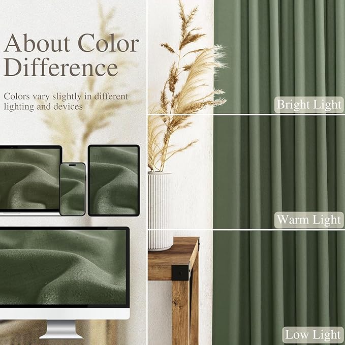 Nanspring Olive Green Linen Curtains 24 Inch Length for Kitchen Small Windows Light Filtering Panels Back Tab and Rod Pocket Drapes for Cafe/Small Curtains, 30 x 24 Inch,2 Panels