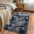 Ultra Soft Runner Rugs for Bedroom Hallways with Upgraded Non-Slip Rubber Backing & Thick Memory Sponge, 2 Packs 2x4 Feet Fluffy Shag Throw Area Rug for Bedside Dorm Tie-dye Dark Grey