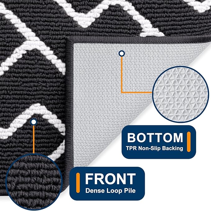OLANLY Front Door Mat, Non-Slip Rubber Backing, Dirt Resistant and Absorbent, Washable, Easy to Clean Low-Profile Indoor Doormat for Back Door, Entryway, Inside Entrance, 36x24, Deep Black