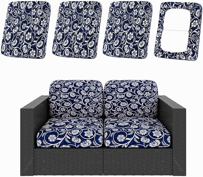 hyha 4Pcs Patio Cushion Covers, Stretch Outdoor Couch Cushion Covers Replacement, Washable Outdoor Chair/Sofa Slipcovers for Patio Furniture Cushions Protector with Elastic Bottom(Baroque,Cover Only)