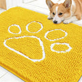 OLANLY Dog Door Mat for Muddy Paws 30x20, Paw Print Design, Absorbs Moisture and Dirt, Absorbent Non-Slip Washable Doormat, Quick Dry Chenille Mud Mat for Dogs, Entry Indoor Entryway Carpet, Yellow