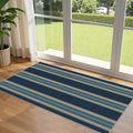 Front Door Mat Indoor Entrance - 2x4.3 Ft Striped Washable Welcome Layered Doormat Outdoor Entrance Porch Rug Non-Slip Navy Blue Coastal Runner Rug for Kitchen Bedroom Laundry Room Porch Decor