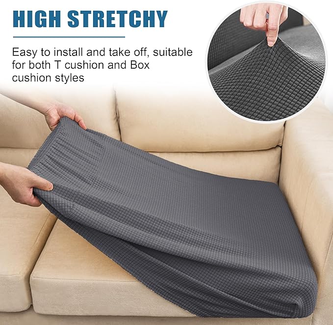 Water Repellent Sofa Cushion Slipcovers, Stretch Sofa Seat Cushion Cover, Furniture Protector Slipcovers RV Seat Cover for Living Room (Loveseat Cushion, Gray)