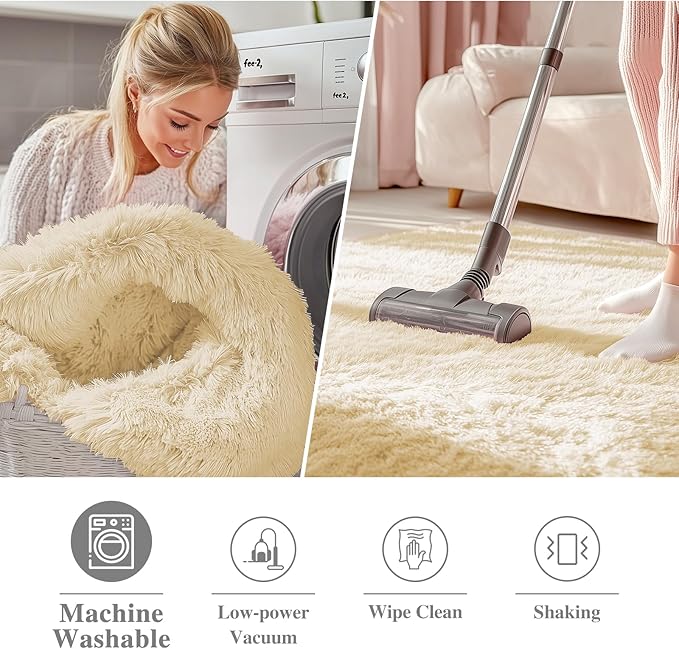 OLANLY Cream Round Rugs for Bedroom - Machine Washable, 6 ft Circle Area Rugs for Living Room, Soft and Fluffy Shaggy Carpet for Teen Girl and Boys, Nursery Rooms, Dorms, Home Decor Aesthetic