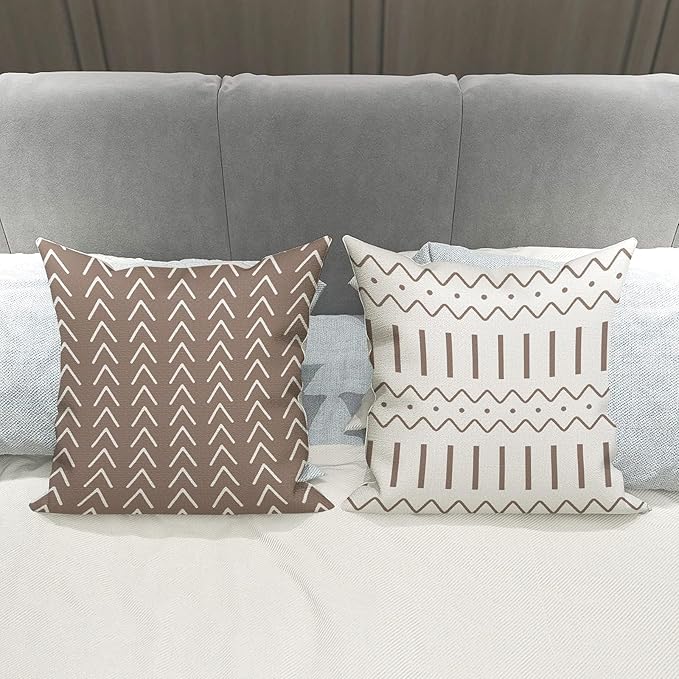 YCOLL Pillow Covers 18x18 Set of 4, Modern Sofa Throw Pillow Cover, Decorative Outdoor Linen Fabric Pillow Case for Couch Bed Car, Khaki