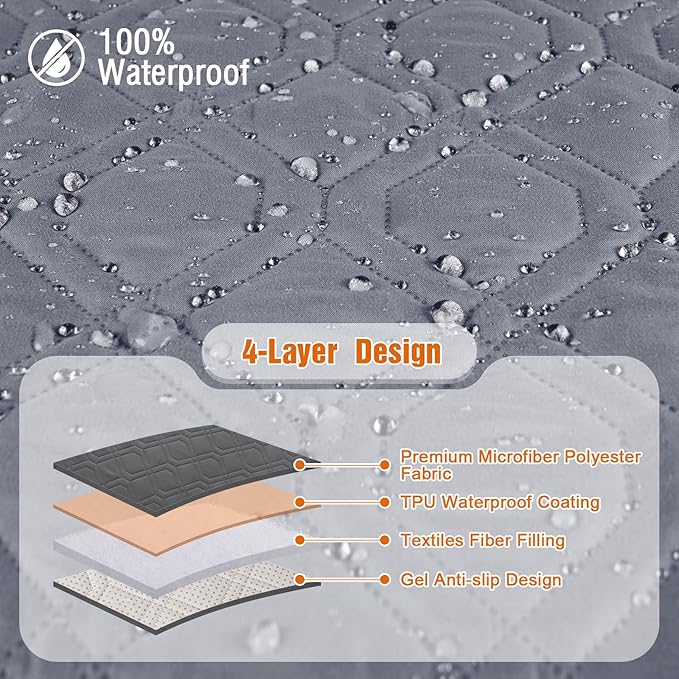 VANSOFY Waterproof Recliner Couch Covers, Sofa Covers 1-Piece Washable Reclining Sofa Cover Non-Slip Furniture Protector with Elastic Straps Pocket for Dogs, Pets(Dark Gray,2 Seater)