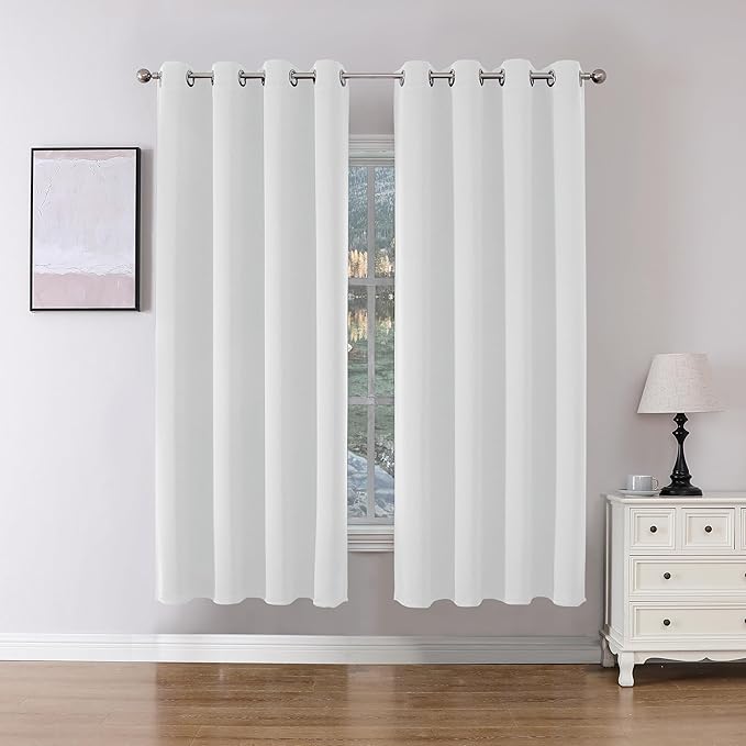 Joydeco Blackout Curtains 72 Inch Length 2 Panels Set, Thermal Insulated Long Curtains& Drapes 2 Burg, Room Darkening Grommet Drapes for Bedroom Living Room Window (Greyish White, W52 x L72 Inch)