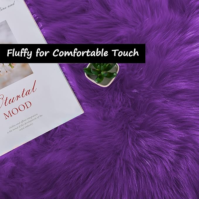 Goolela Purple Area Rug 9x12 Fluffy Fuzzy Furry Carpet for Bedroom Living Room Faux Sheepskin Fur Plush Rectangle