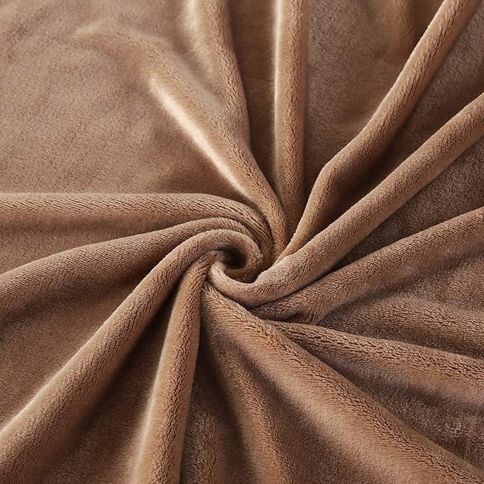 TASTHROW Large Flannel Fleece Throw Blanket, 50×70 Inch - Cozy Lightweight Thick Blanket - All Seasons Suitable for Women, Men and Kids (Two Pack, Lightcoffee)