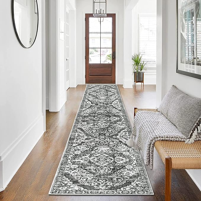 HEBE Hallway Runner Rug 2'x8' Washable Vintage Distressed Area Rugs Non Slip Laundry Rug Runner Boho Floor Carpet Runners for Hallways Entryway Laundry Room Kitchen Bathroom