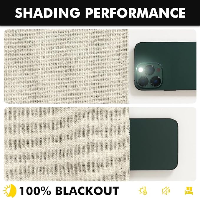 MIULEE 100% Blackout Linen Curtains for Bedroom, Cream Solid Luxury Decor Thermal Insulation Room Darkening Drapes for Living Room Nursery Back Tab Rod Pocket 42 x 72 Inches, 2 Panels