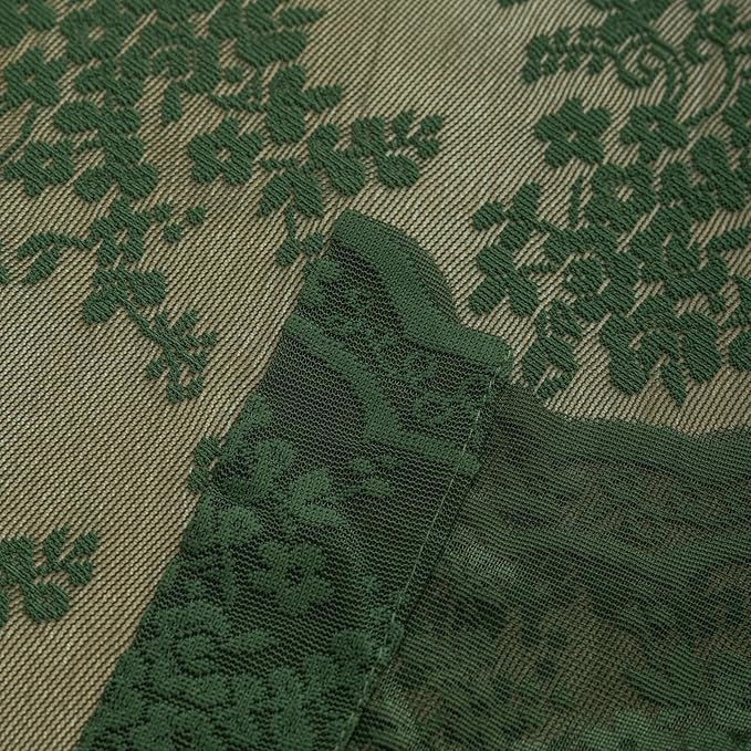 YJ YANJUN Vintage Lace Curtains 72 Inches Long-Victorian Floral Pattern Dark Olive Green Sheer Curtain Panels for Living Room Bathroom Spring Embroidered Drapes Light Filtering 2 Panels 52W x 72L
