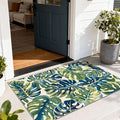 Boho Outdoor Rug - 28" x 43" Front Door Mat Indoor Outside Entrance Non-Slip Washable Outdoor Mat Tropical Green Blue Leaf Rug for Entryway Kitchen Bedroom Layered Doormat for Front Porch