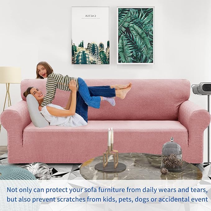 ZNSAYOTX 1 Piece Jacquard Couch Covers for 2 Cushion Couch High Stretch Loveseat Slipcover for Pets Dogs Anti Slip Love Seat Sofa Slipcover Furniture Protector (Medium,New Pattern Rose)