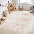 Washable Rugs 4x6 Area Rugs for Living Room,Bedroom,Kids Room,Nursery- Soft Faux Wool Small Carpets,Non Slip&Non-Shedding Low Pile Vintage Print Rugs for Enterway,Home Office Decor-Pink White