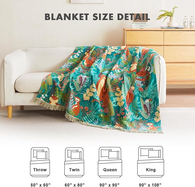MSGKV Throw Blanket for Bed Cotton Animals Twin Size Couch Blanket 60"x80" Muslin Spring Breathable Lightweight Farmhouse Blankets Home Decor All Seasons