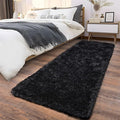 Soft Runner Rugs for Bedroom Hallways, 2x6 Black Fluffy Shag Throw Area Rug Non Slip for Bedside Dorm, Long Shaggy Furry Carpet for Nursery Living Room